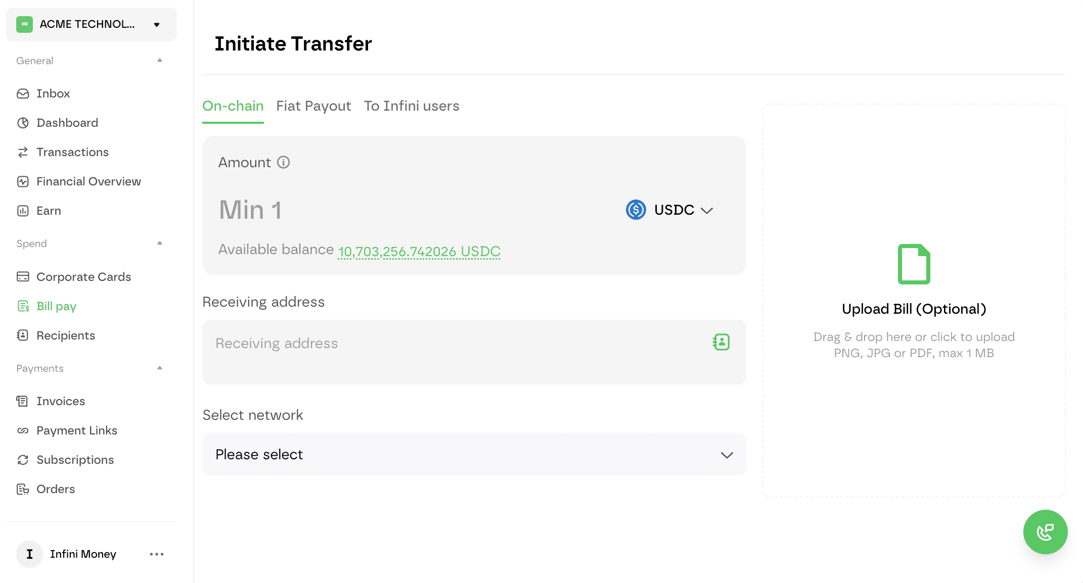 Screenshot: Bill Pay dashboard